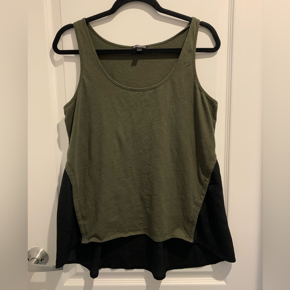 Express Womens Tank  Medium Green front Black Back Business Casual Sleeveless